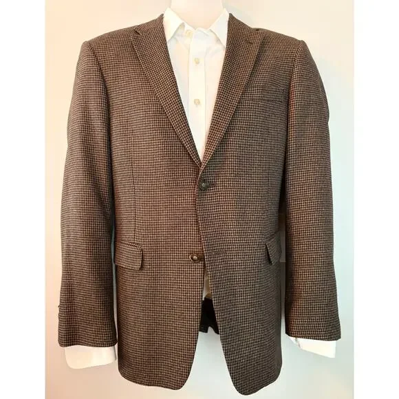 Tommy Hilfiger Blazer 38R Brown Tweed Houndstooth Check Sport Coat 2 button - Picture 1 of 12